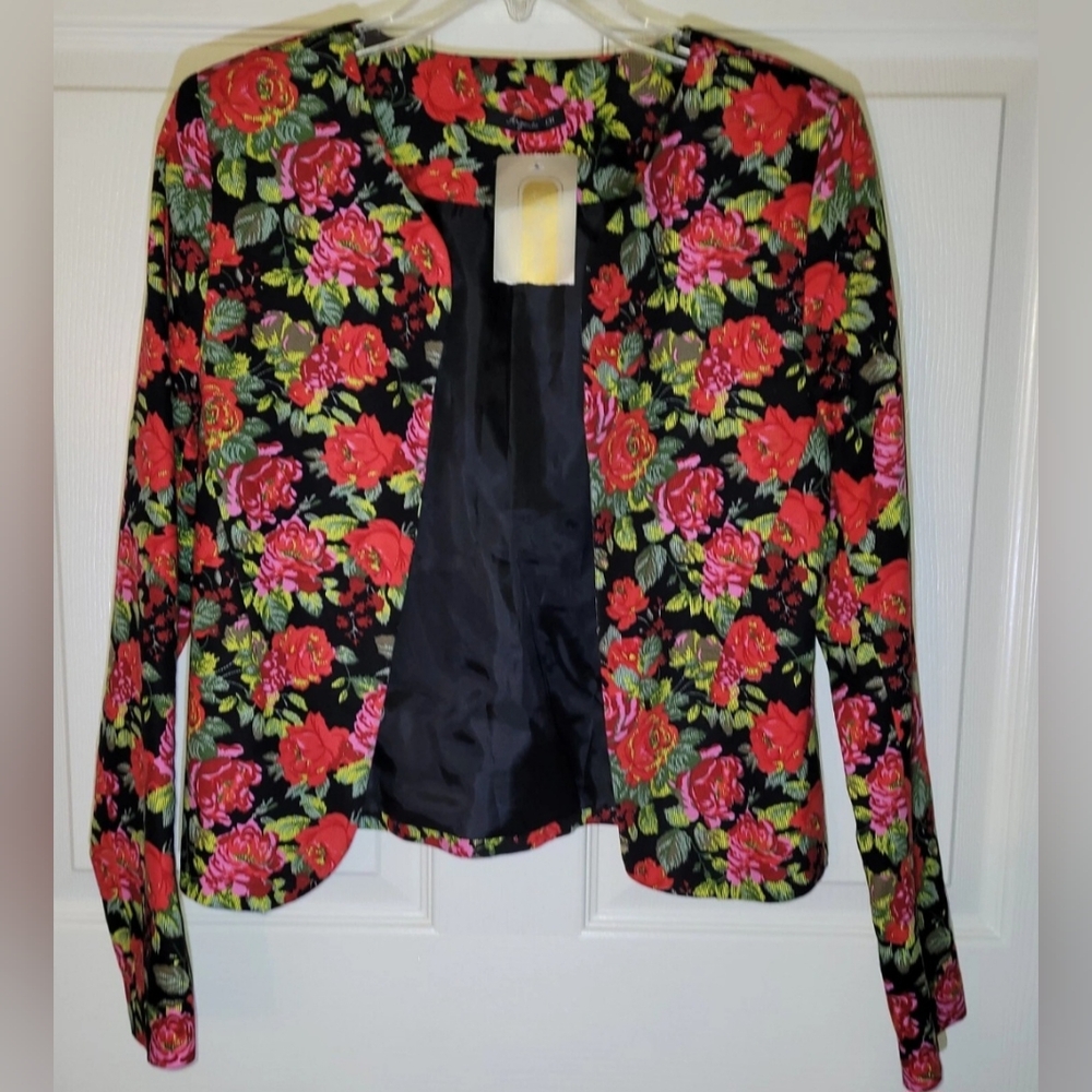RARE Vintage ARGENTA EMPRESA NWT Floral Blazer Jacket Red Rose Scalloped SZ CH